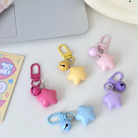 Cute Star Bell Keychain Resin Candy Color Macaron Five Pointed Star Bag Pendant Gift Accessory For Women Girls