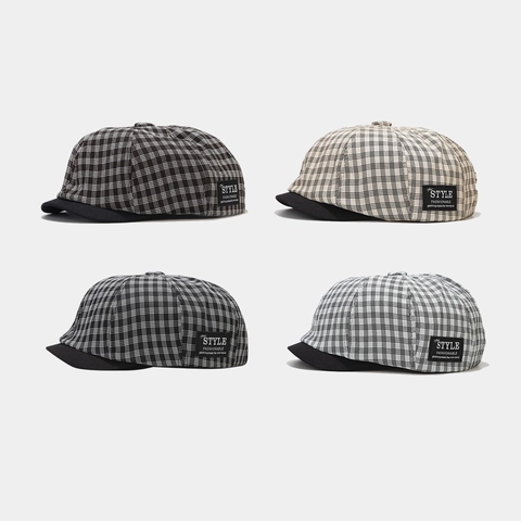 Berretto Newsboy A Quadri Vintage Cotone Retrò Ottagonale Tesa Corta Uomo Donna Casual Stile Britannico Cappello