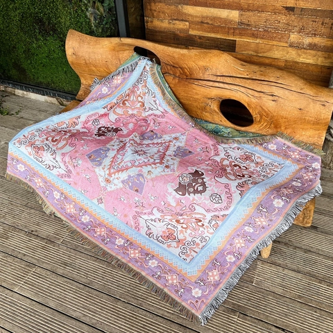 Bohemian Woven Blanket Cotton Tassel Sofa Throw Multi-functional Ethnic Pattern For Camping Picnic Nap Pink Blue