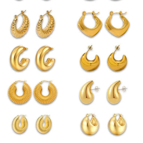 Stainless Steel Chunky Hoop Earrings For Women Gold Silver Plated Twisted Croissant Teardrop Geometric Minimalist Jewelry