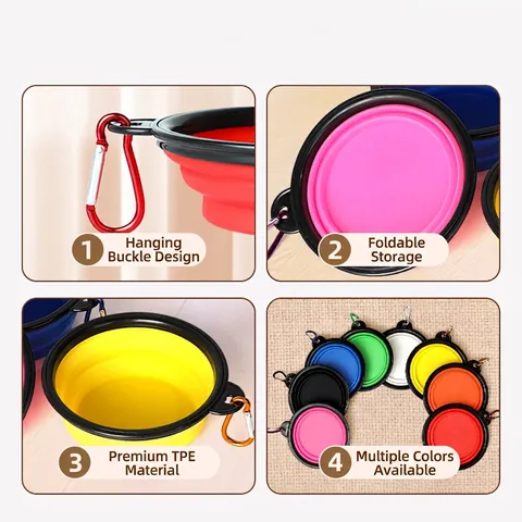 Pet Collapsible Bowl Portable TPE ABS Travel Outdoor Dog Water Dish With Carabiner Clip