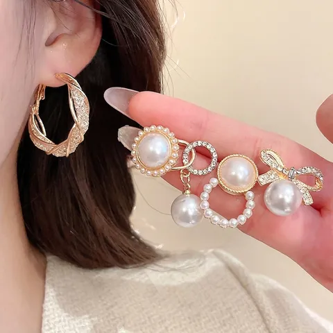 Eleganti Orecchini Di Künstliche Perle Con Fiocco Con Perno In Argento Strass Geometrico Vintage Lusso Francese Gioielli Per Donna