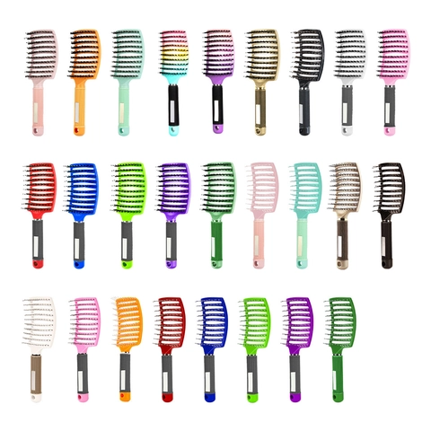 Spazzola Per Capelli Curva Ventilata Setole Di Cinghiale Perni In Nylon Massaggio Districante Pettine Professionale