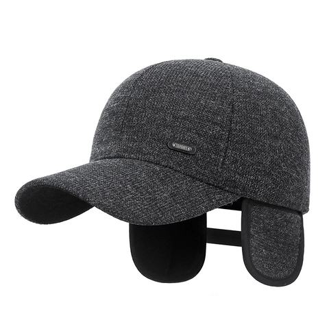 Herren Winter Baseballkappe Wollmischung Fleece Futter Ohrenschutz Warm Winddicht Outdoor Lässig Verstellbare Sportmütze