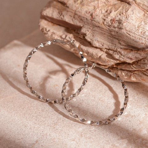 Twisted Geometric Hoop Earrings Copper With 925 Sterling Silver Earring Post Diamond Cut Textured Fashion For Women