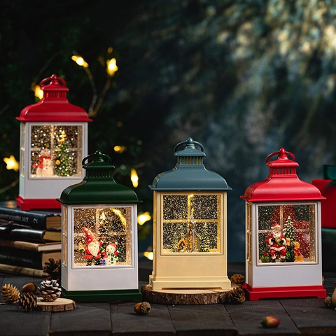 Lanterna Globo Di Neve Di Natale Vintage Luce Notturna LED Musica Ornamento Da Tavolo Decorazione Da Scrivania Regalo Festivo