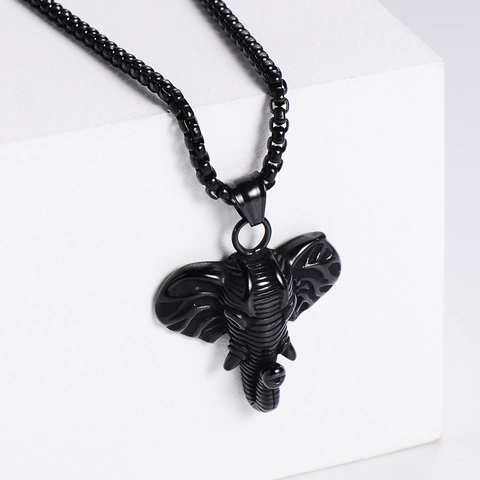 Elephant Head Pendant Necklace 316L Stainless Steel Buddhism Religious Vintage Retro Jewelry For Men Women