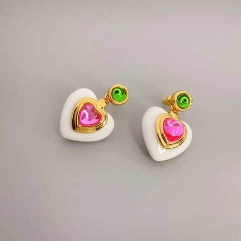 Orecchini Pendenti in Rame a Forma di Cuore Vintage per Donna Con Perno in Argento Sterling 925 Strass Intarsiato Gioielli