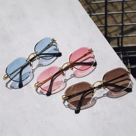Mode Randloze Zonnebril Diamant Slijpen Metalen Frame UV400 Bescherming Luxe Vintage Eyewear Dames Heren