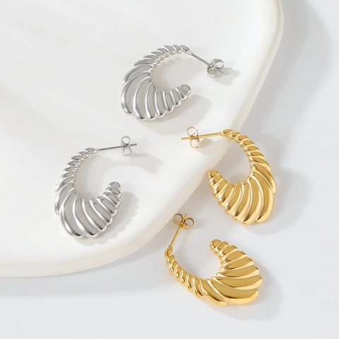 Orecchini a Bottone Croissant in Acciaio Inossidabile Minimalisti per Donna Texture a Conchiglia Vintage Oro Argento Gioielli Galvanizzati
