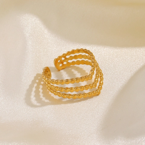 Stainless Steel Ring V-Shaped Multi-Layer Beaded Texture Adjustable Open Jewelry For Women Trendy