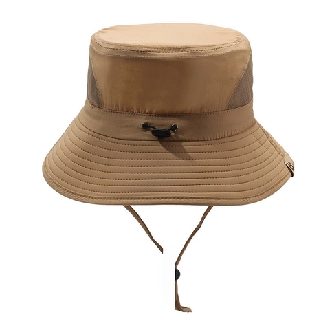 Outdoor Bucket Hat Polyester Mesh Sun Protection Quick Dry Breathable Windproof Drawstring Fishing Hiking Unisex