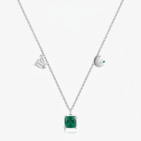 Virgo Constellation Necklace 925 Sterling Silver Green Square Cubic Zirconia Pendant Clavicle Chain For Women Elegant Jewelry