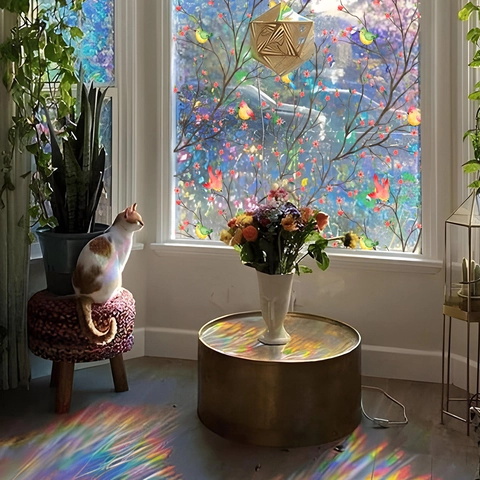 Regenbogen Fensterfolie Statisch Haftend Vogel Blume Ast Sonnenschutz Sichtschutz Glasaufkleber Dekorativ Wohnzimmer