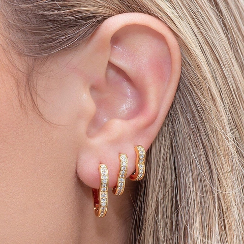 Copper Gold Plated Heart Huggie Hoop Earrings With Cubic Zirconia Minimalist Fashion INS Style Jewelry For Women