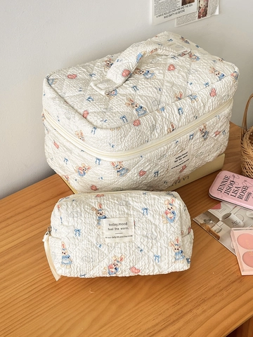 Gesteppte Kosmetiktasche Polyester Kulturbeutel Aufbewahrungstasche Süßer Hase Druck Reisewaschtasche Damen