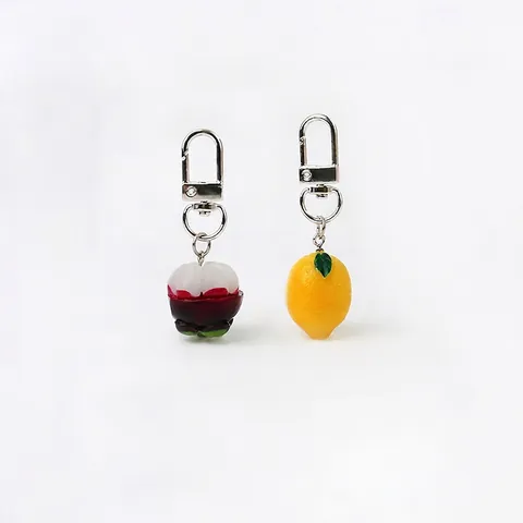 Porte-clés Simulation Fruits Légumes Résine Métal Mangoustan Pomme De Terre Citron Mignon Dessin Animé Nouveauté Pendentif Sac Cadeau