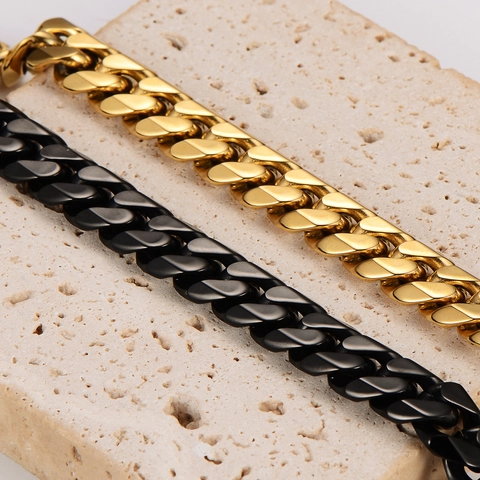 Collier Maille Cubaine Acier Inoxydable 304 Bicolore Or Et Noir Style Hip Hop Streetwear Pour Hommes