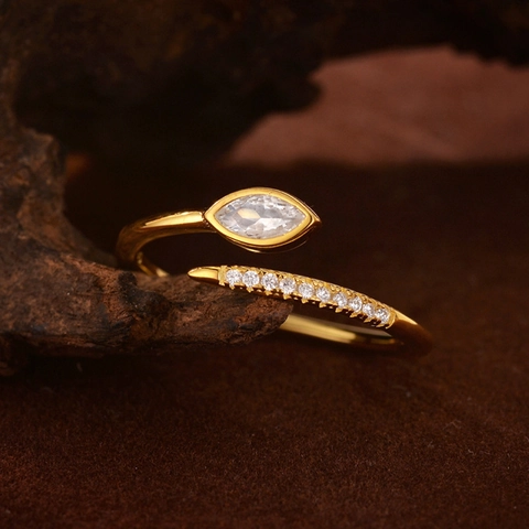 S925 Sterling Zilver Zirkonia Slang Open Ring Voor Dames Minimalistisch Micro-pave Marquise Slijpvorm Verstelbare Mode Vingerring Sieraden