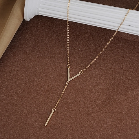 Y-Vorm Hanger Ketting Vergulde Legering V-Bar Verticale Strip Minimalistische Chique Sieraden Voor Vrouwen