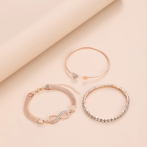 Women Heart Open Bangle Infinity Symbol Tennis Bracelet Set Alloy Rhinestone Minimalist Retro Jewelry For Women Girls Gift
