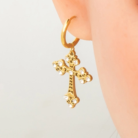 Edelstahl Kreuz Herz Ohrringe Gold Strass Offener Ring Künstliche Perle Armband Mode Schmuck Für Damen