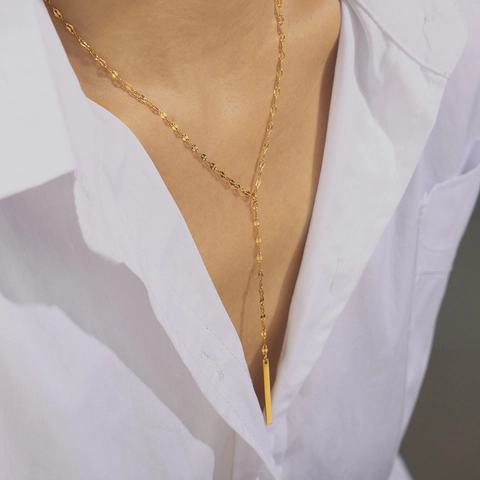 Collar de Acero de Titanio con Colgante de Anillo Redondo Barra Vertical Geométrica para Mujer Joyería Minimalista Chapada en Oro Plata Forma Y