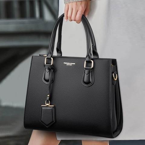 Sac À Main Cabas Femme En Cuir PU Grande Capacité Texture Litchi Sac À Bandoulière Matériel Doré Mode Simple