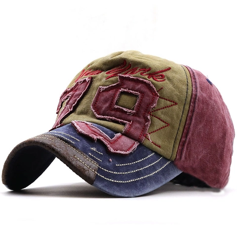Gewassen Katoenen Honkbalpet Retro Distressed Patchwork New York Borduurwerk Verstelbare Zonnehoed Uniseks