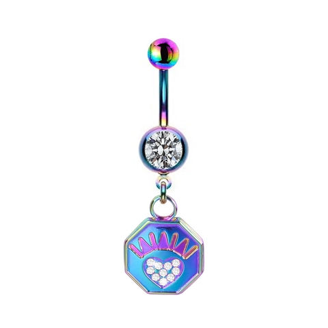 Rainbow Copper Belly Rings With Zirconia Flower Heart Cross Elephant Skull Star Moon Pendant Navel Piercing Jewelry Women