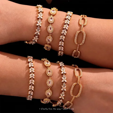 Stainless Steel Zirconia Flower Water Drop Bracelet For Women 5A Cubic Zirconia Pave Fashion Chain Jewelry Adjustable