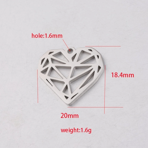 Geometric Hollow Heart Pendant 304 Stainless Steel Origami Faceted DIY Jewelry Making Accessories Hip Hop Style