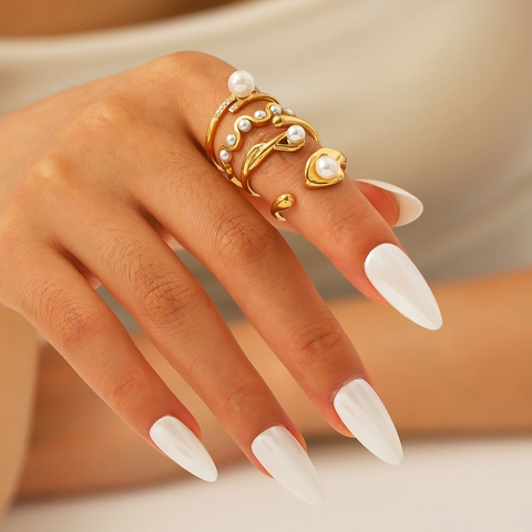 Anello Perla Artificial Acciaio Inossidabile Placcato Oro Geometrico Impilabile Gioielli Minimalisti Per Donne Impermeabile Ipoallergenico