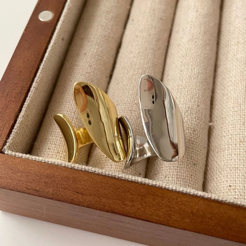 925 Sterling Silber Unregelmäßiger Geometrischer Ring Minimalistische Breite Oberfläche Offener Verstellbarer Designschmuck Für Damen