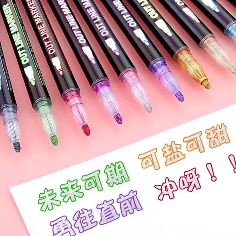 Marqueurs Contour Double Ligne Argent Métallique Stylos Auto-Contour Encre Permanente Étanche Pour Cartes DIY Journaling