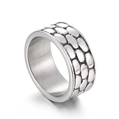Bandring Vintage Steentextuur Titaniumstaal Reliëf Schubpatroon Punk Hip Hop Streetwear Sieraden Voor Heren