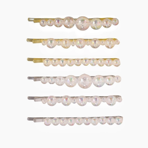 Iridescent Mermaid Bead Hair Clips Alloy Bobby Pins Handmade Bubble Design Bangs Side Clip Sweet Style For Women