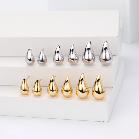 925 Sterling Silver Water Drop Stud Earrings Minimalist Teardrop Real Gold Plated High Polish Small Medium Large Jewelry Accessories For Women