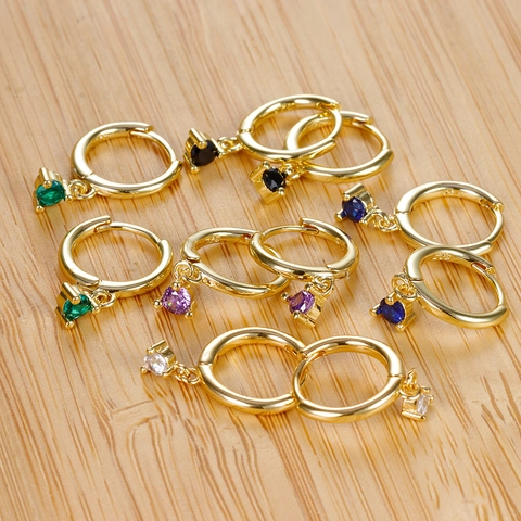 Colorful Zircon Hoop Huggie Earrings With 925 Sterling Silver Earring Post For Women Creative Trend Jewelry