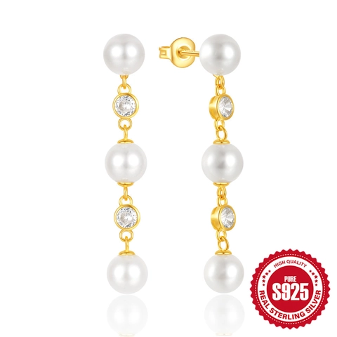Pendientes Largos De Borla Con Perlas Artificiales Y Postes De Plata De Ley 925 Zirconia Joyería Elegante De Boda Para Mujer
