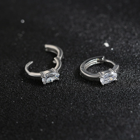 Pendientes de Aro de Plata de Ley 925 Con Circonita Ovalada Para Mujer Pendientes Huggie Pequeños Ligeros Joyería Minimalista