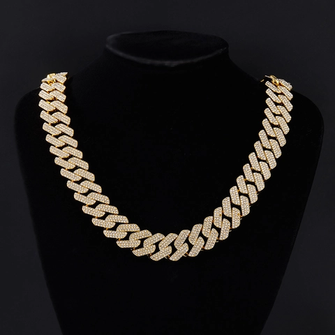 Hip Hop Iced Out Cuban Link Chain Necklace Zinc Alloy Zirconia Rhombus Triple Row Drill Heavy Jewelry For Men Women