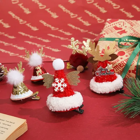 Mollette Per Capelli Con Corna Di Renna Di Natale In Feltro Mini Cappello Da Babbo Natale Con Pigne Funghi E Paillettes
