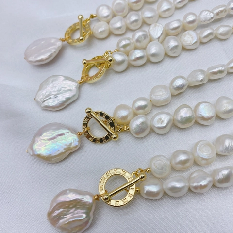 Collana con Perle d'Acqua Dolce Barocche Stile Francese Chiusura OT Oro Elegante Ciondolo Perla Irregolare Gioielli Retro Regalo Donna