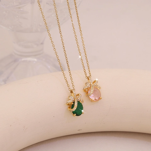 Elegante Halsketting Met Kalebas Hanger Dames Koper 18K Verguld Zirkonia Strik Sleutelbeen Ketting Sieraden