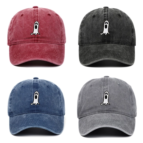 Casquette De Baseball En Coton Lavé Broderie Fantôme Halloween Visage Effrayant Ajustable Dad Hat Pour Hommes Femmes