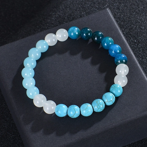 Natural Stone Beaded Bracelet Blue Apatite Turquoise Handmade Round Beads Energy Healing Jewelry For Men Women