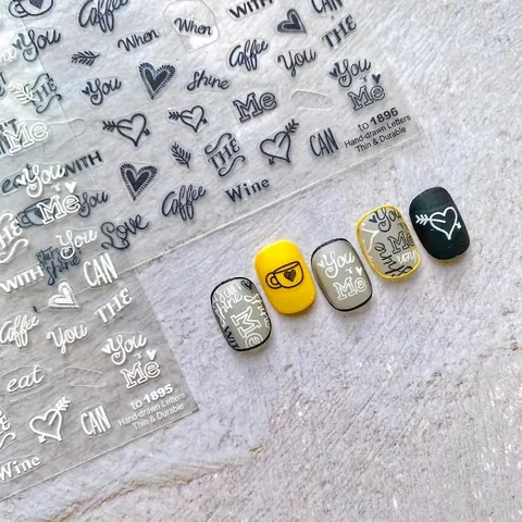 Pegatinas Para Uñas 5D Con Letras Y Corazones Dibujadas A Mano Adhesivos Ultra Finos Para Manicura DIY Mujeres