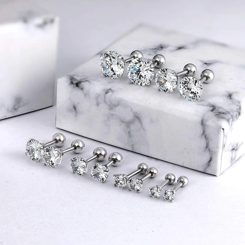 Roestvrij Stalen Zirconia Oorknopjes Set Rond Vier Klauwen Schroefsluiting Hypoallergeen Piercing Sieraden Voor Dames Heren