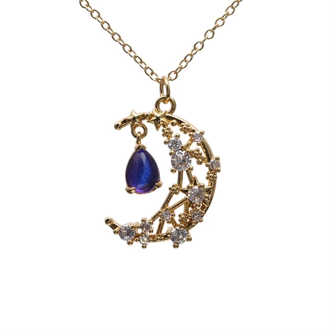 Collier Pendentif Lune Étoile Céleste Cuivre Zircon Cristal Goutte Chaîne Clavicule Bijoux Pour Femmes